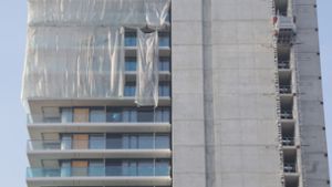 Die Fangnetze am Wohnturm werden abgebaut Foto: Patricia Sigerist