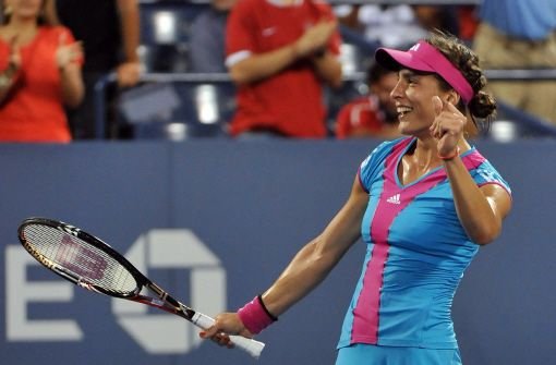 Andrea Petkovic jubelt über ihren Einzug ins Viertelfinale der US Open. Foto: dpa
