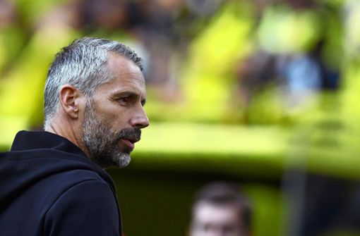 Marco Rose erlebte als Trainer von Borussia Dortmund bereits den zweiten Flitzer-Vorfall innerhalb von 14 Tagen. Foto: dpa/Bernd Thissen