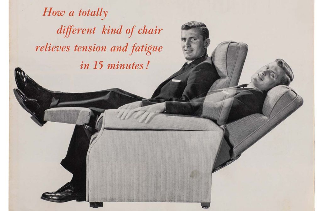 Zur Entspannung gedacht – in nur fünfzehn Minuten soll dieser Sessel für Entspannung sorgen, die ein Prospekt von Barcalo, etwa aus dem Jahr 1966, für Anton Lorenz’ Erfindung wirbt. Genutzt wurde er dann auch gern zum Entspannen auf dem Fernseher.