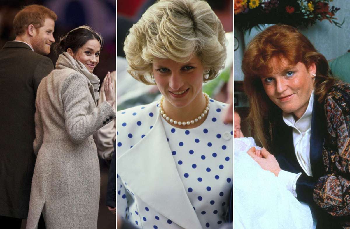 „Messy Bun“, Föhnwelle, 80er-Pony: Herzogin Meghan, Prinzessin Diana und Fergie, die Herzogin von York (von links)