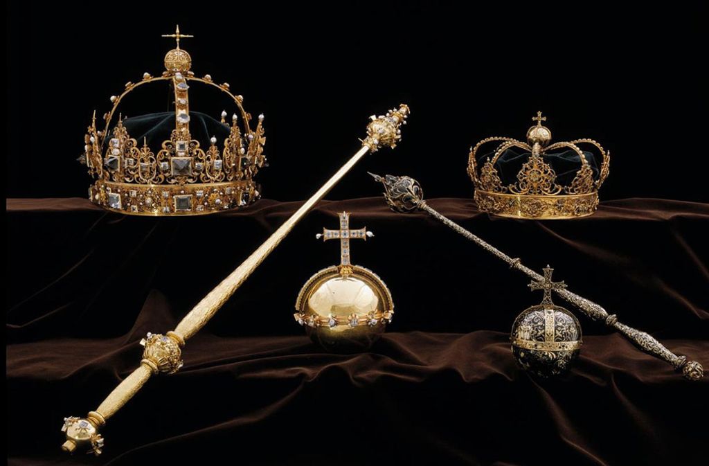 Die berühmten Kronjuwelen von König Karl IX und Königin Kristina von Schweden, die im August 2018 aus dem Dom in Strängnäs gestohlen wurden.