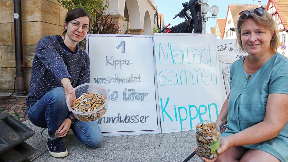 Aktion in Marbach: Auf Kippen-Jagd in Gassen und Straßen