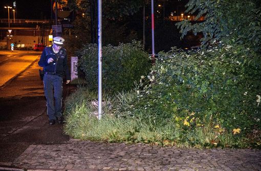 Eine Polizistin sucht mit einer Taschenlampe den Tatort nach Spuren ab. Foto: SDMG