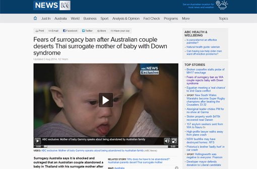 Eine thailändische Leihmutter rührt ganz Australien: Eltern ließen mich mit behindertem Baby sitzen. Foto: ABC News