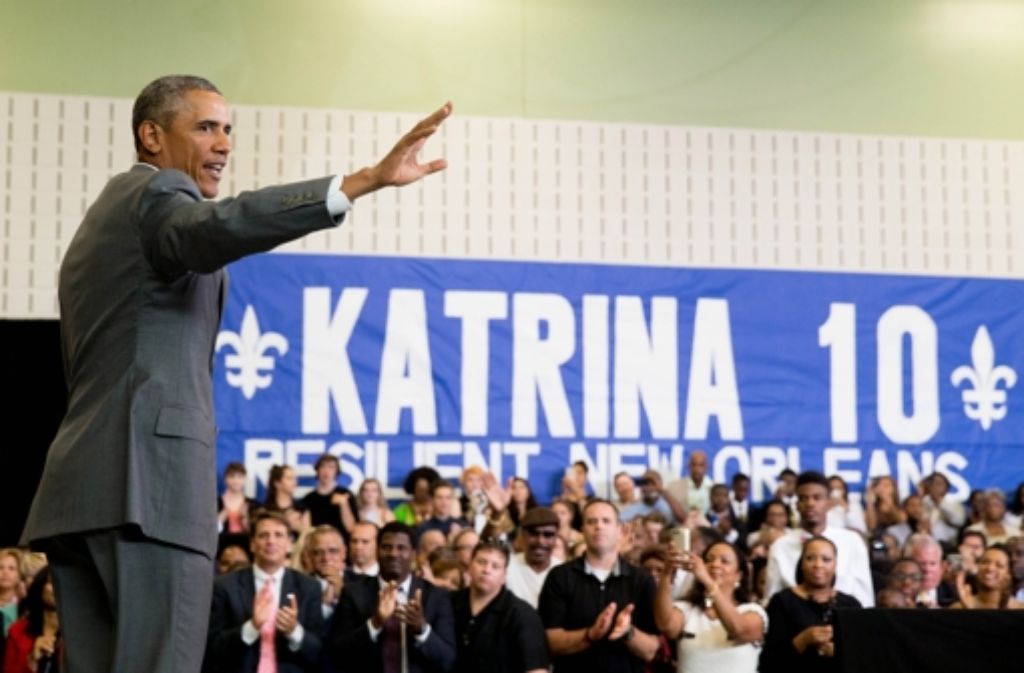 US-Präsident Barack Obama in New Orleans: Am Samstag jährt sich der verheerende Sturm „Katrina“ – eine Chronologie der Ereignisse...