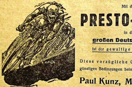 Die Deutschlandfahrt 1938 hat ein örtlicher Händler damals für Werbung genutzt. Foto: Archiv