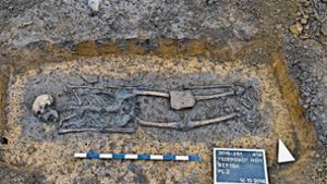 In Baden-Württemberg ist es noch ungewöhnlich: Dieses Skelett eines Menschen aus dem Hochmittelalter in Filderstadt-Bernhausen ist von Archäologen eines privaten Unternehmens ausgegraben worden. Foto: Georg Häußler/Archaeotask