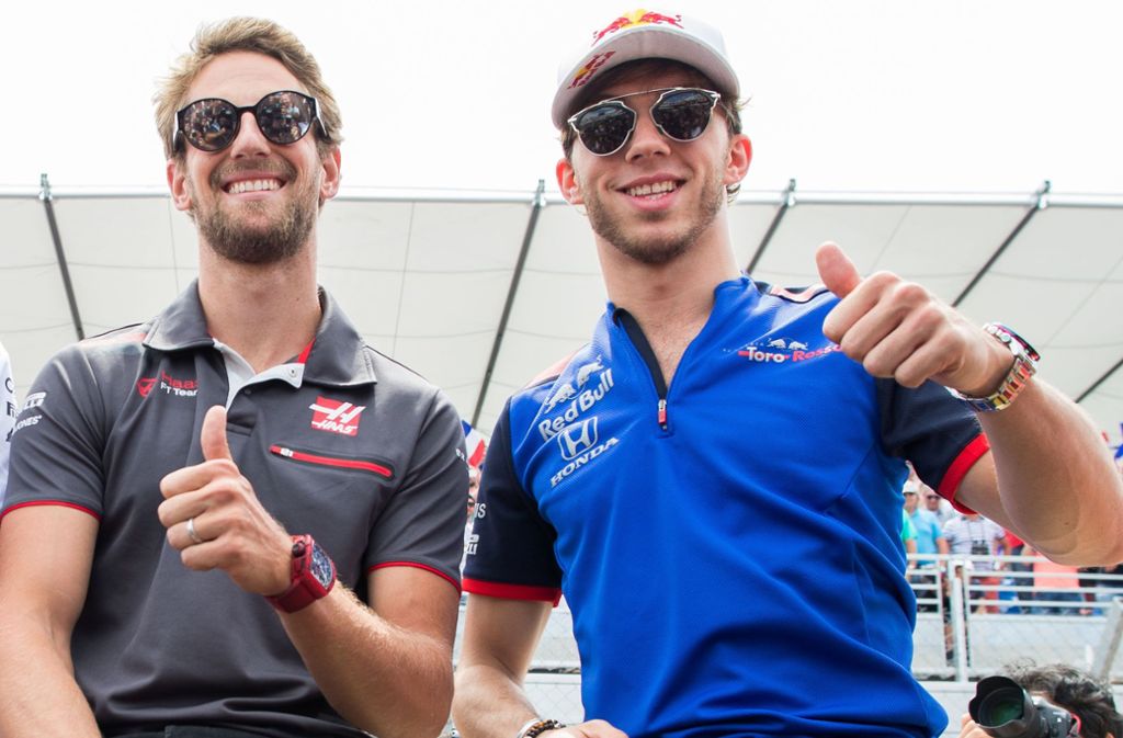 In der Formel-1-Saison 2019 zanken sich der Haas-Pilot Romain Grosjean (li.) und der Red-Bull-Mann Pierre Gasly um Positionen und Punkte. In der Franzosen-Wertung liegt Gasly mit 36 Zählern klar vor Grosjean, der lediglich zwei Punkte gesammelt hat.