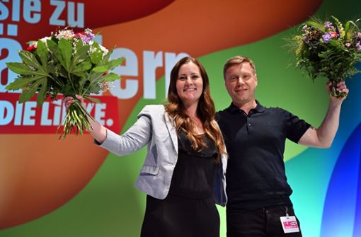 Janine Wissler und Martin Schirdewan bilden das neue Vorsitzenden-Duo der Linkspartei. Foto: dpa/Martin Schutt