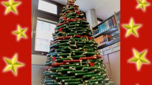 Der-Bücher-Weihnachtsbaum dreht den Kreislauf um. Foto: Universität Hohenheim