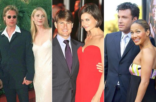 Erinnern Sie sich noch, als diese Stars ein Paar waren? Brad Pitt datete mal Gwyneth Paltrow, Tom Cruise war mal mit Katie Holmes verheiratet und Jennifer Lopez war mal in Ben Affleck verliebt. Foto: dpa/AP