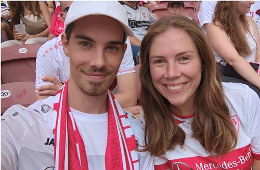 Dennis Scheffel mit Freundin Nele im Stadion beim Saisonauftakt gegen Bochum. Foto: privat