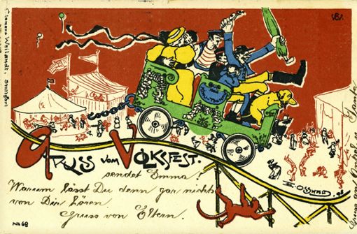 Die Grußkarte vom Cannstatter Volksfest ist 1902 abgestempelt worden. Foto: Sammlung Wolfgang Müller