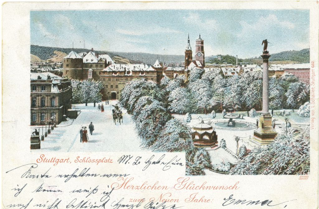 Neujahresgrüße vom Schlossplatz: Karte vor 1905.