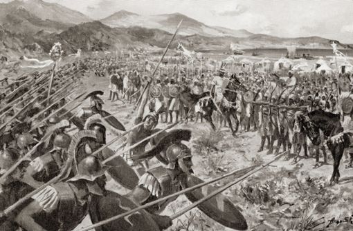 So stellte sich der schottische Maler Allan Stewart (1865–1951) die Schlacht bei Marathon zwischen Griechen und Persern vor. Foto: Imago/Classic Vision