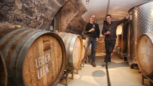 Timo Gräther (links) und Ralf Biehler in ihrem Weinkeller: Foto: avanti