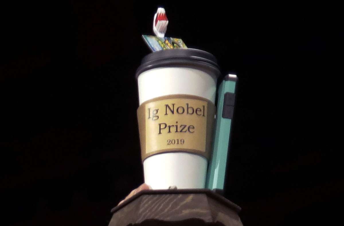 Hier ist der Ig-Nobelpreis 2019 bei der 29. jährlichen Ig-Nobelpreisverleihung an der Harvard-Universität in Cambridge, Massachusetts, zu sehen. Foto: dpa/Elise Amendola