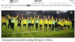 Dortmunder Kreativität schlägt Stuttgarter Willen, titelt die Online-Ausgabe der FAZ zum Dortmunder Pokalsieg in Stuttgart am Dienstagabend. Weitere Pressestimmen zeigt die Bilderstrecke. Foto: red / Screenshot