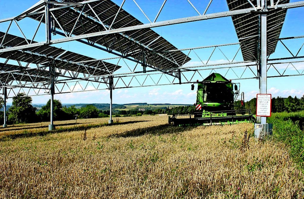 Am Bodensee erprobt die Hofgemeinschaft Heggelbach bereits Solarpaneele. Sie stehen  über Ackerflächen, die noch bewirtschaftet werden können