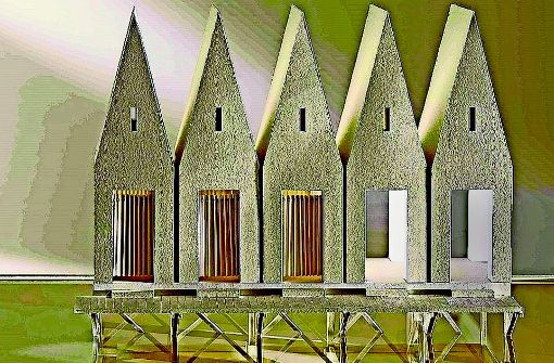 Umstrittenes Kunstwerk: Das ist das Modell der Häuser, die bald dauerhaft in der Rems schwimmen sollen. Allerdings nicht mehr fünf, sondern nur noch drei. Foto: Heyer & Miklautsch