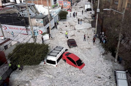 Ein Hagelsturm hat am Sonntag für Chaos im mexikanischen Guadalajara gesorgt. Foto: AFP/Ulises Ruiz