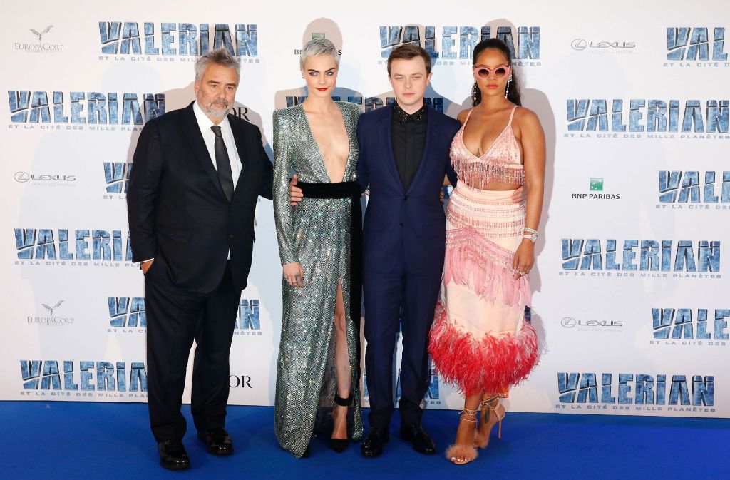 Auf dem roten Teppich präsentieren sich Luc Besson, Cara Delevingne, Dane DeHaan und Rihanna (von links).