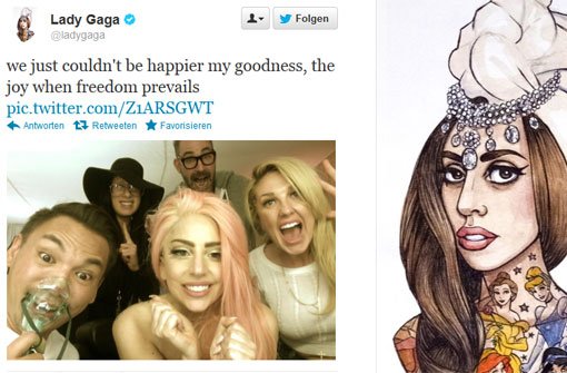 Popstar Lady Gaga twitterte: Wir könnten einfach nicht glücklicher sein. Mein Gott - die Freude, wenn die Freiheit triumphiert. Foto: Twitter/Screenshot