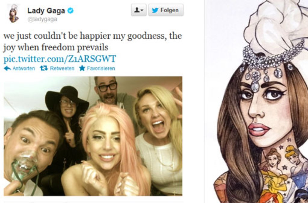 Popstar Lady Gaga twitterte: Wir könnten einfach nicht glücklicher sein. Mein Gott - die Freude, wenn die Freiheit triumphiert.