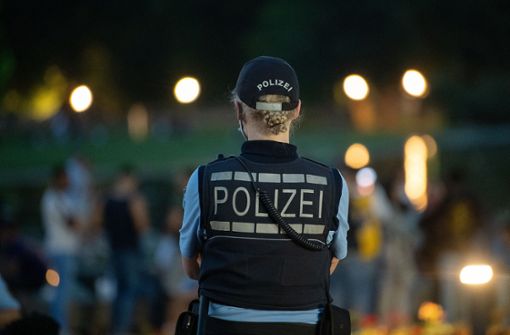 Die Polizei zeigt am Eckensee Präsenz. Foto: dpa/Sebastian Gollnow
