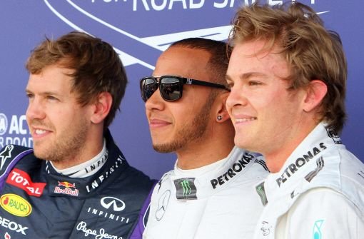 Wegen platzender Reifen fürchten die Formel-1-Fahrer um ihr Leben: Sebastian Vettel, Lewis Hamilton und Nico Rosberg (von links). Foto: dpa