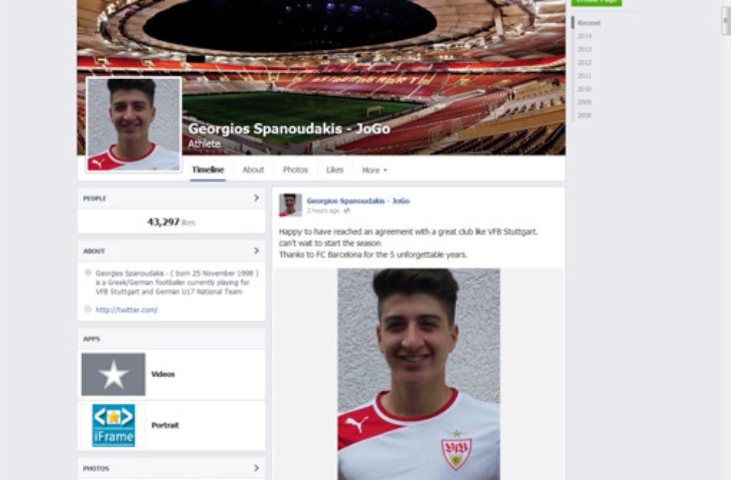 Georgios Spanoudakis zeigt sich auf Facebook schon im VfB-Trikot. Foto: Facebook/GeorgiosSpanoudakis