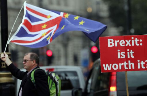 Ein Anti-Brexit-Plakat vor dem Parlament in London: Weil die entsprechenden Verhandlungen in Brüssel stocken bereitet sich auch die Bundesregierung inzwischen auf einen ungeregelten EU-Austritt vor. Foto: AP