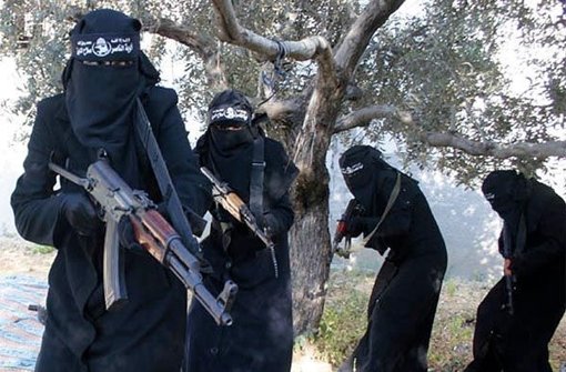 Ein Ausschnitt aus einem Propagandavideo der IS-Miliz, das angeblich auch Dschihadistinnen aus Deutschland zeigt. Foto: Syriadeeply.org