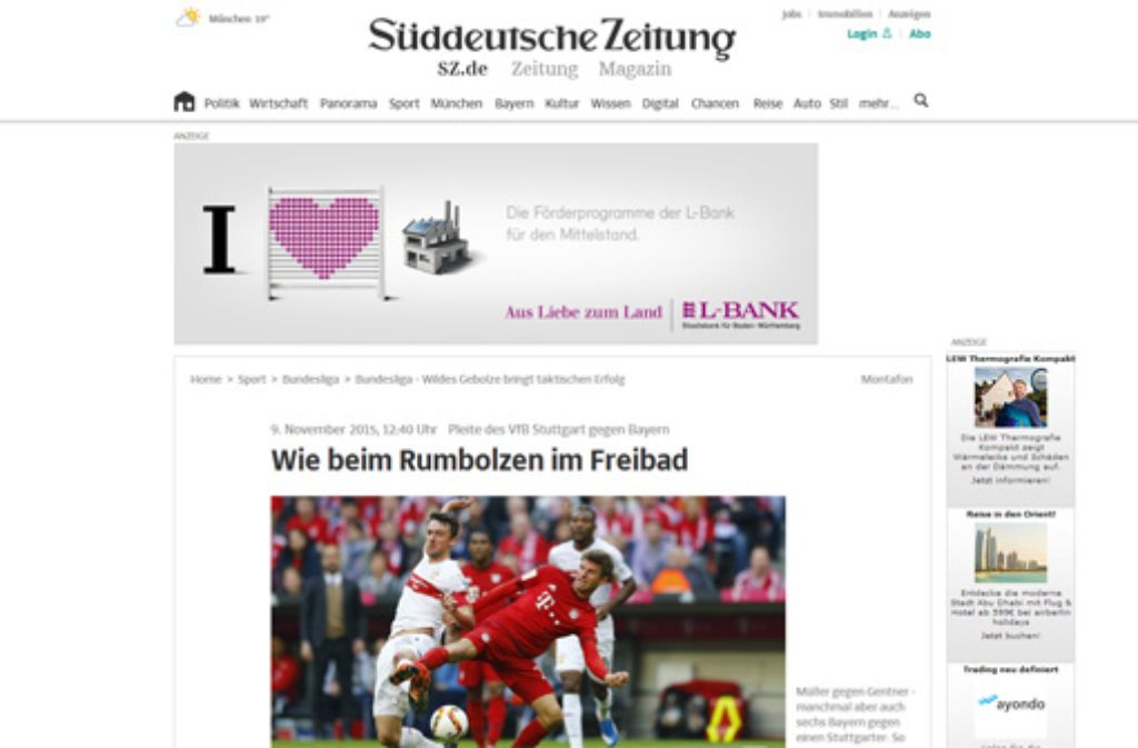 Die Süddeutsche Zeitung und ihre Einschätzung zum Auftritt des VfB Stuttgart: Wie beim Rumbolzen im Freibad.