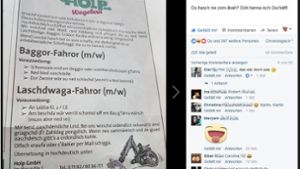 Diese schwäbische Anzeige macht gerade eine Firma aus Murrhardt bekannt. Foto: Screenshot Facebook/World Breschdleng Federation
