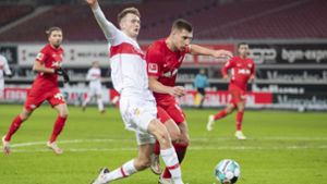 Nicht nur VfB-Stürmer Sasa Kalajdzic (li.) hat gegen RB Leipzig das Nachsehen. Foto: dpa/Tom Weller