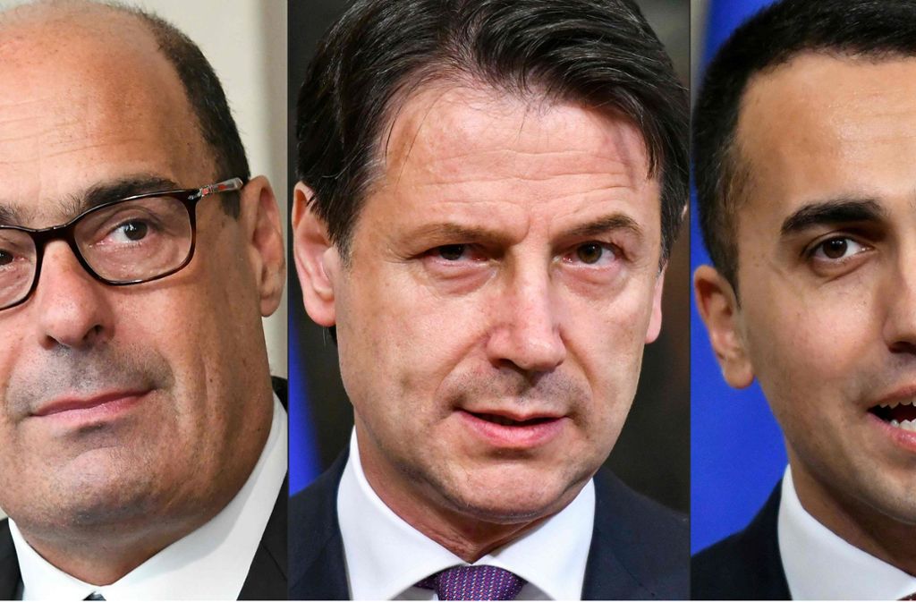 Wird das die neue Regierungsmannschaft in Rom? Nicola Zingaretti, Chef des PD (links), Giuseppe Conte (Mitte) und Sterne-Chef Luigi Di Maio (rechts)