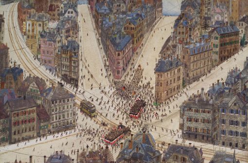 Straßenkampf in Stuttgart – Gemälde  von Reinhold Nägele aus dem Jahr 1925. Foto: Lichtgut/Leif Piechowski