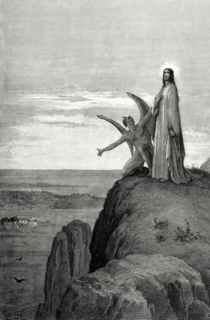 Der Teufel versucht Christus in der Wüste – Gemälde von Gustave Dore aus dem 19.  Jahrhundert.