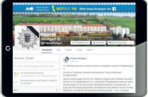 Die Stuttgarter Polizei ist bereits seit dem Jahr 2012  auf Facebook und Twitter präsent. Foto: fotolia Screenshot: StZ Montage: Miller