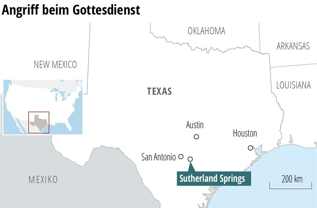 In Suntherland Springs im US-Bundesstaat Texas ereignete sich der schreckliche Angriff in einer Kirche.