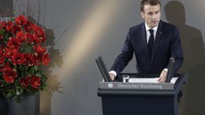 Der französische Präsident Emmanuel Macron hat am Sonntag im Bundestag gesprochen. Foto: AP