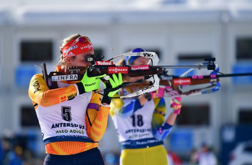 Beim Biathlon gilt es, pro Schießeinlage fünf Zielscheiben zu treffen – doch die sind ganz schön klein. Foto: dpa/Hendrik Schmidt