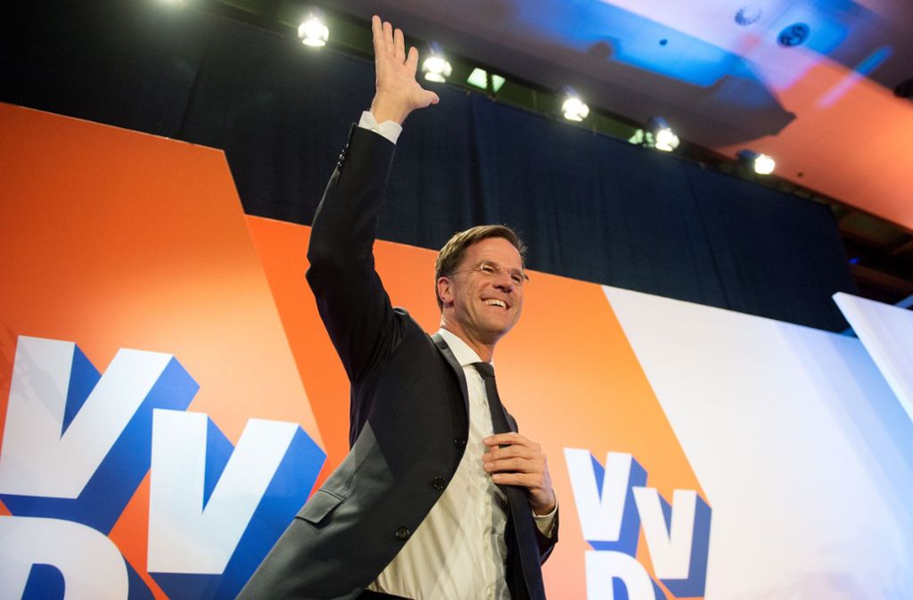 Der amtierende Ministerpräsident und Wahlgewinner Mark Rutte bei einer Wahlparty seiner Partei VVD.