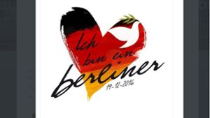 Oft geteilt wurde in den sozialen Netzwerken eine Zeichnung mit einem Herz in Schwarz-Rot-Gold sowie einer Friedenstaube und der Aufschrift „Ich bin ein Berliner“. Foto: Twitter/@BenCuvelier