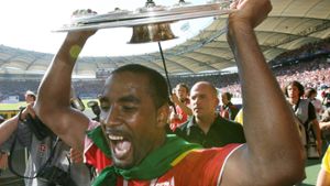 Am 19. Mai 2007 feiert Cacau mit dem VfB Stuttgart die Meisterschaft. Foto: dpa