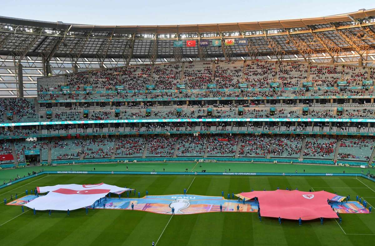 In Baku spielte die Türkei bei der EM 2021 gegen Wales. Foto: AFP/DAN MULLAN