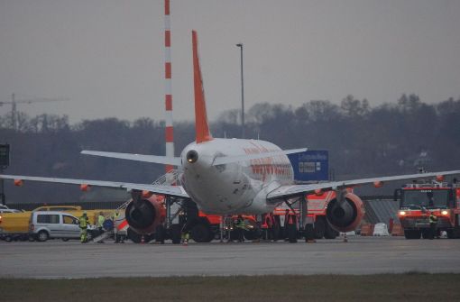 Die Easyjet-Maschine nach der Landung auf dem Stuttgarter Flughafen. Foto: SDMG