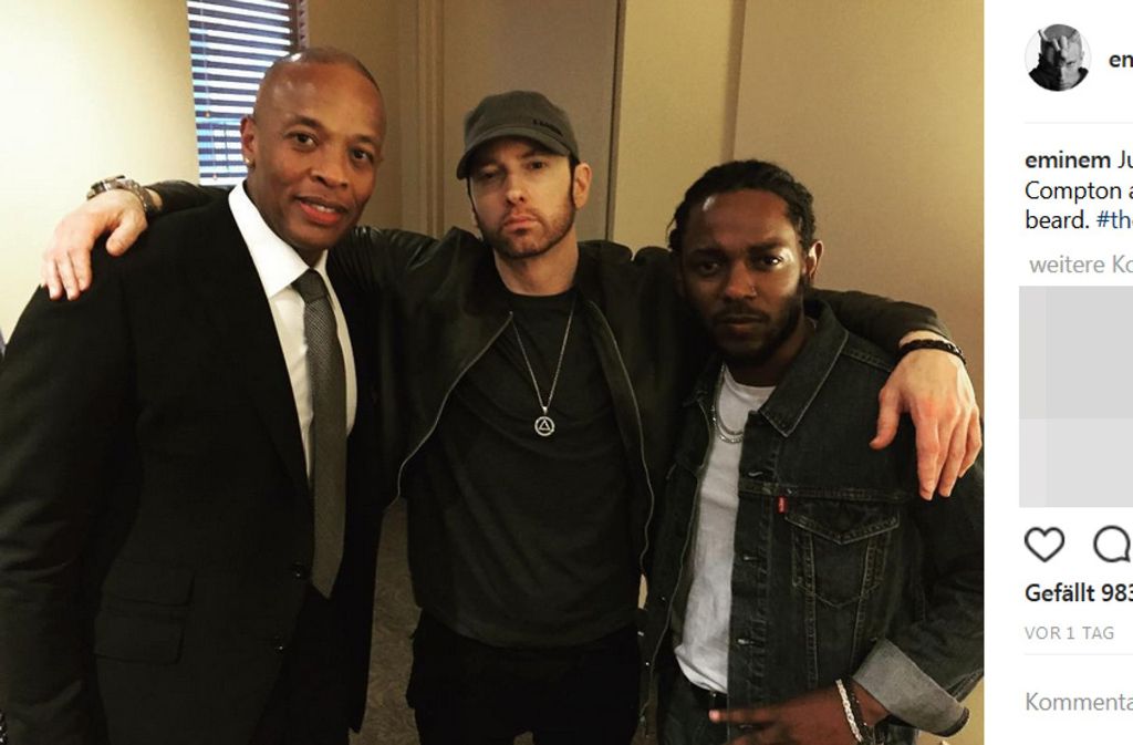Drei Schwergewichte sowie Generationen des Rap-Business unter sich (von links): Dr. Dre, Eminem und Kendrick Lamar.